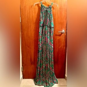 Beautiful long dress, high waisted printed, with stone details, INC, 1X